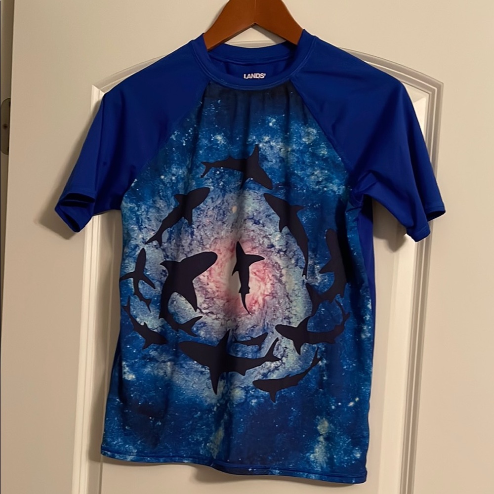Lands' End Blue Graphic Shark Rashguard